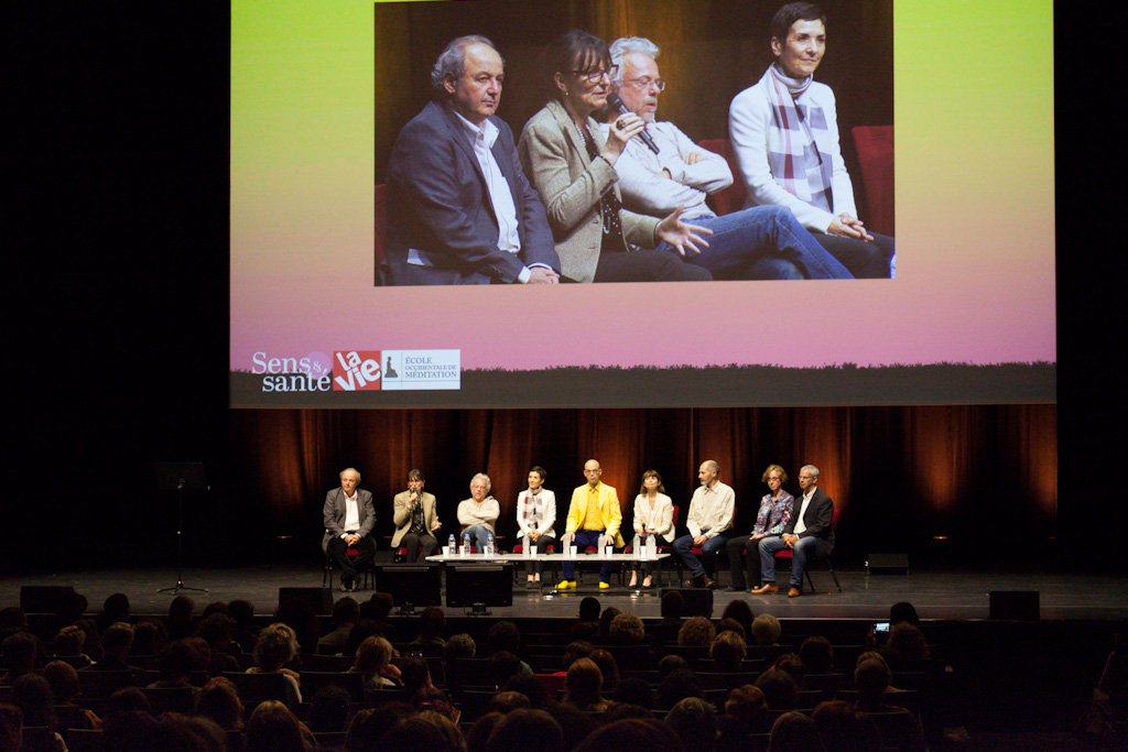 table ronde finale de la journée Méditation 2017 à la Sale Pleyel : tous le sintervenants sont sur scène